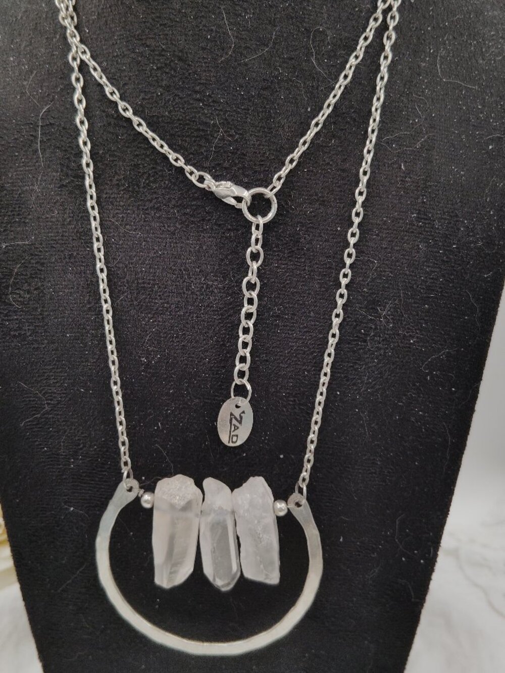 ZAD Silver Tone Necklace w/ Raw Clear Quartz Pendant – 31"